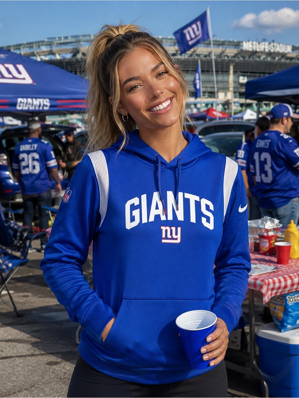 Nike New York Giants Therma-FIT Hoodie Womens Medium Blue NFL On Field NWT